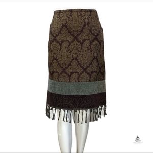 EUC J.Jill Fringe Wool Blend Paisley Tapestry Skirt,.size 14